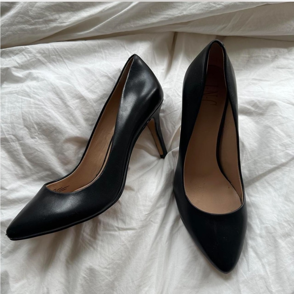 INC Black Leather Pointed Toe Pumps